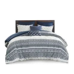 Comforters-Kirkland's Home Navy And White 3-Pc. Full/Queen Comforter Set Blue/White