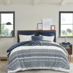 Comforters-Kirkland's Home Navy And White 3-Pc. Full/Queen Comforter Set Blue/White