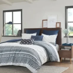 Comforters-Kirkland's Home Navy And White 3-Pc. Full/Queen Comforter Set Blue/White