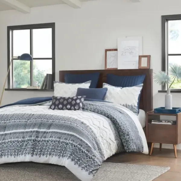 Comforters-Kirkland's Home Navy And White 3-Pc. Full/Queen Comforter Set Blue/White