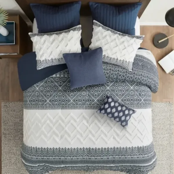 Comforters-Kirkland's Home Navy And White 3-Pc. Full/Queen Comforter Set Blue/White