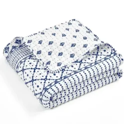 Blankets & Throws-Kirkland's Home Navy And White Striped Geometric Reversible Throw Blue/White