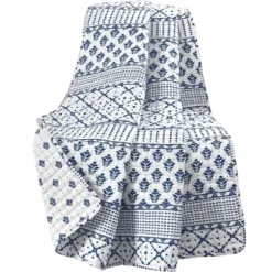 Blankets & Throws-Kirkland's Home Navy And White Striped Geometric Reversible Throw Blue/White