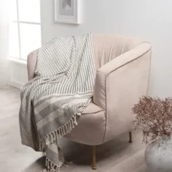 Blankets & Throws-Kirkland's Home Navy And White Stripes Cotton Throw Blue/White