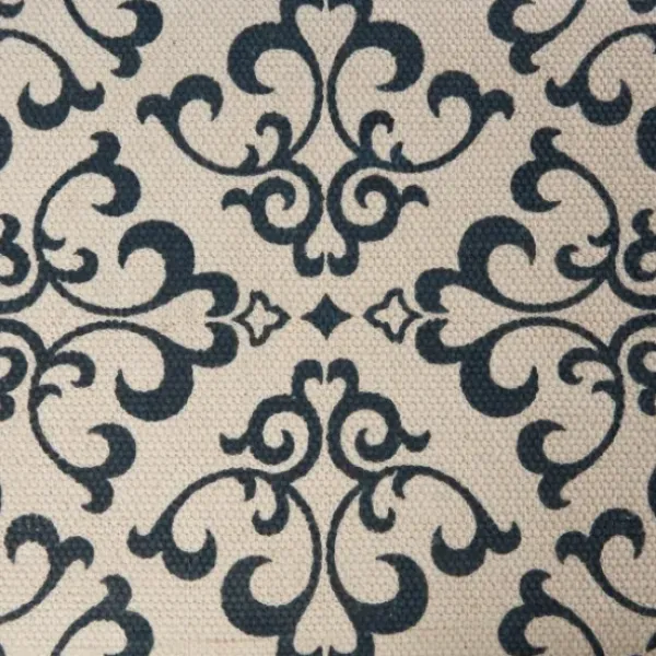 Benches & Ottomans-Kirkland's Home Navy And White Upholstered Scroll Bench Blue/White