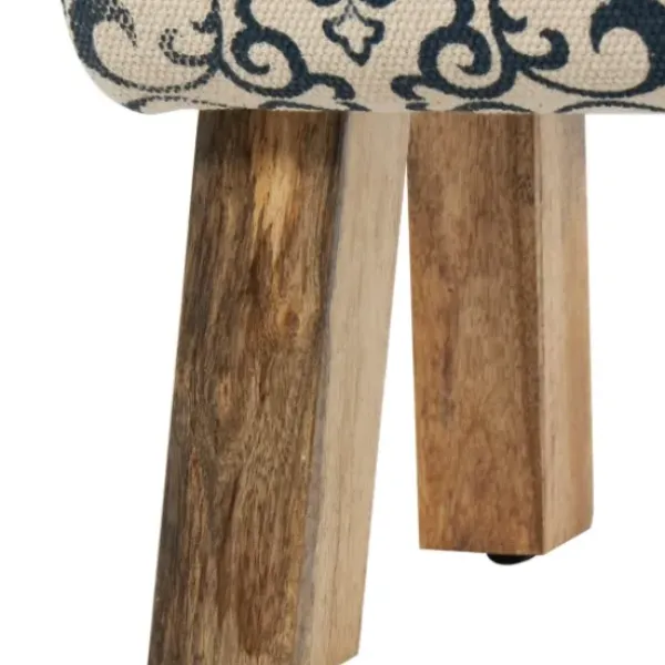Benches & Ottomans-Kirkland's Home Navy And White Upholstered Scroll Bench Blue/White