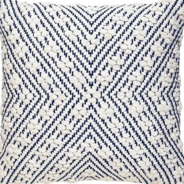 Pillows-Kirkland's Home Navy And White Woven Maze Pillow Blue/White