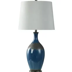 Buffet Lamps-Kirkland's Home Navy Blue Color Drip Table Lamp Gray