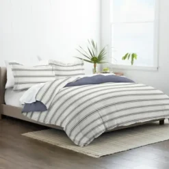 Duvets-Kirkland's Home Navy Blue Echo Stripe 3-Pc. Queen Duvet Cover Set White/Black/Blue