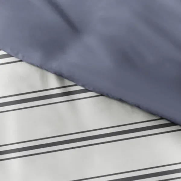 Duvets-Kirkland's Home Navy Blue Echo Stripe 3-Pc. Queen Duvet Cover Set White/Black/Blue
