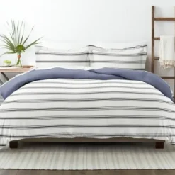 Duvets-Kirkland's Home Navy Blue Echo Stripe 3-Pc. King Duvet Cover Set White/Black/Blue