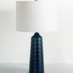 Table Lamps-Kirkland's Home Navy Blue Piper Table Lamp White
