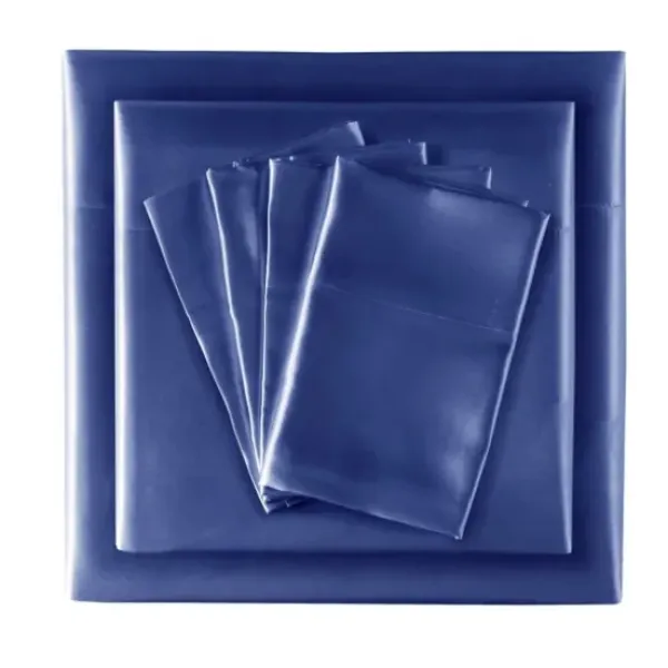 Bed Sheets-Kirkland's Home Navy Blue Satin 6-Pc. California King Sheet Set Gray