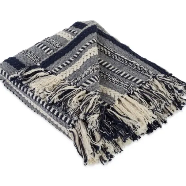 Blankets & Throws-Kirkland's Home Navy Braided Stripe Throw Blue