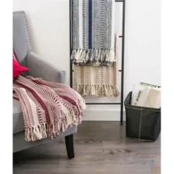 Blankets & Throws-Kirkland's Home Navy Braided Stripe Throw Blue