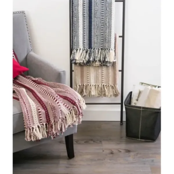 Blankets & Throws-Kirkland's Home Navy Braided Stripe Throw Blue