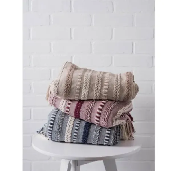 Blankets & Throws-Kirkland's Home Navy Braided Stripe Throw Blue