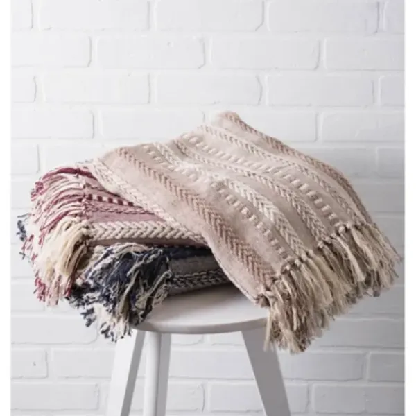 Blankets & Throws-Kirkland's Home Navy Braided Stripe Throw Blue