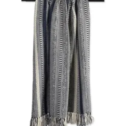 Blankets & Throws-Kirkland's Home Navy Braided Stripe Throw Blue