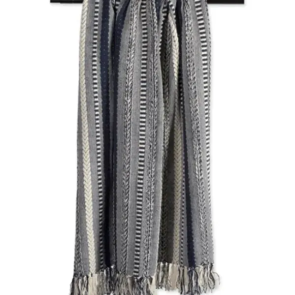 Blankets & Throws-Kirkland's Home Navy Braided Stripe Throw Blue
