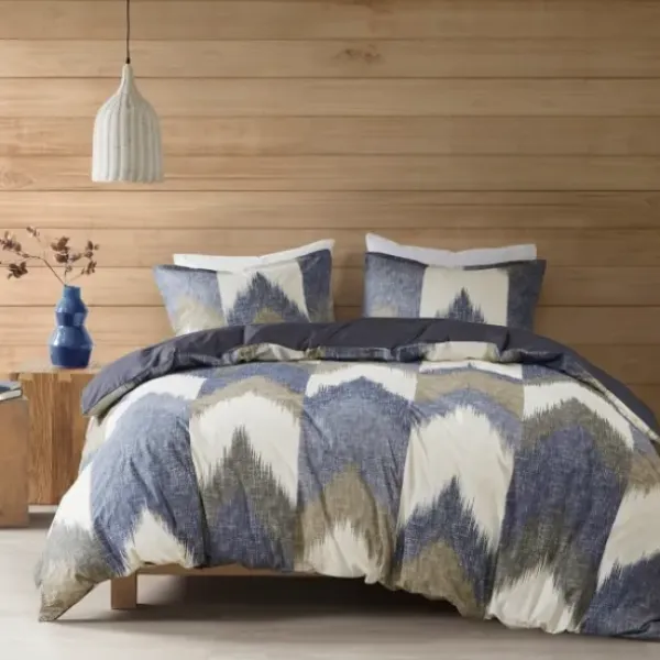 Comforters-Kirkland's Home Navy Broken Chevron 3-Pc. Full/Queen Comforter Set Blue/Gray