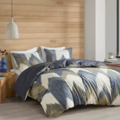 Comforters-Kirkland's Home Navy Broken Chevron 3-Pc. Full/Queen Comforter Set Blue/Gray