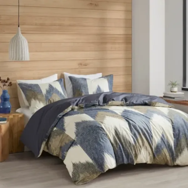 Comforters-Kirkland's Home Navy Broken Chevron 3-Pc. Full/Queen Comforter Set Blue/Gray