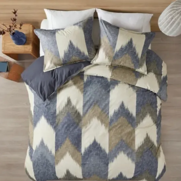 Comforters-Kirkland's Home Navy Broken Chevron 3-Pc. Full/Queen Comforter Set Blue/Gray