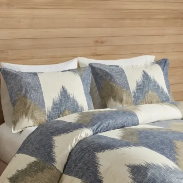 Comforters-Kirkland's Home Navy Broken Chevron 3-Pc. Full/Queen Comforter Set Blue/Gray