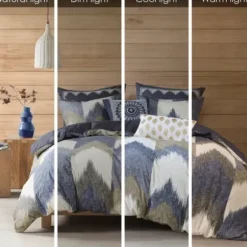 Comforters-Kirkland's Home Navy Broken Chevron 3-Pc. Full/Queen Comforter Set Blue/Gray