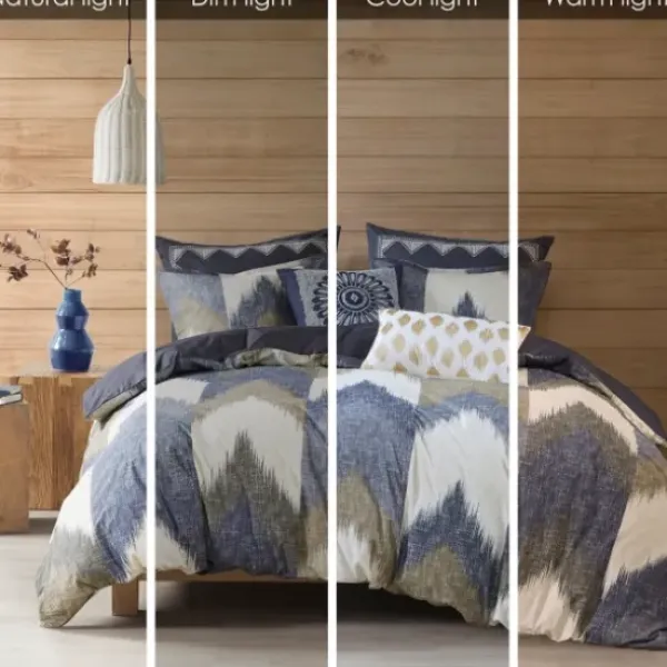 Comforters-Kirkland's Home Navy Broken Chevron 3-Pc. Full/Queen Comforter Set Blue/Gray