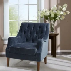 Accent Chairs-Kirkland's Home Navy Button Tufted Accent Chair Blue