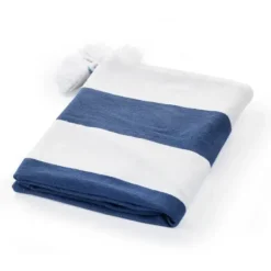 Blankets & Throws-Kirkland's Home Navy Cabana Stripe Tassel Throw Blue/White