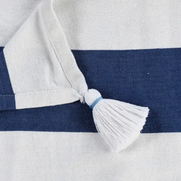 Blankets & Throws-Kirkland's Home Navy Cabana Stripe Tassel Throw Blue/White