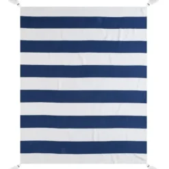 Blankets & Throws-Kirkland's Home Navy Cabana Stripe Tassel Throw Blue/White