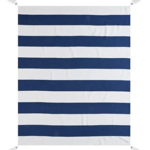 Blankets & Throws-Kirkland's Home Navy Cabana Stripe Tassel Throw Blue/White