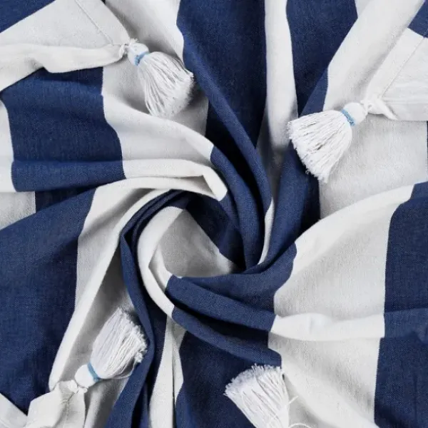 Blankets & Throws-Kirkland's Home Navy Cabana Stripe Tassel Throw Blue/White