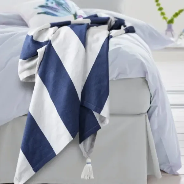 Blankets & Throws-Kirkland's Home Navy Cabana Stripe Tassel Throw Blue/White