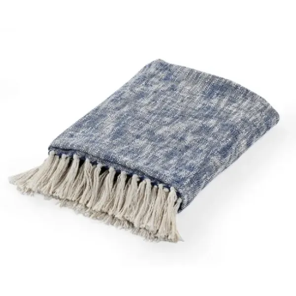 Blankets & Throws-Kirkland's Home Navy Chambray Fringe Throw Blue/White