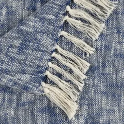 Blankets & Throws-Kirkland's Home Navy Chambray Fringe Throw Blue/White