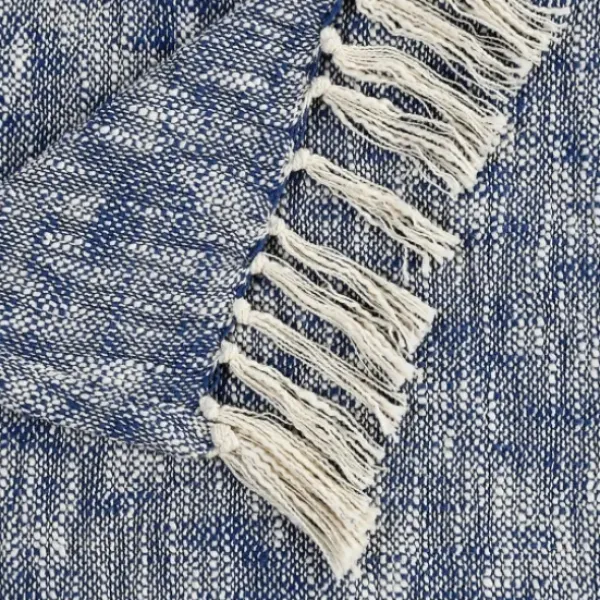 Blankets & Throws-Kirkland's Home Navy Chambray Fringe Throw Blue/White
