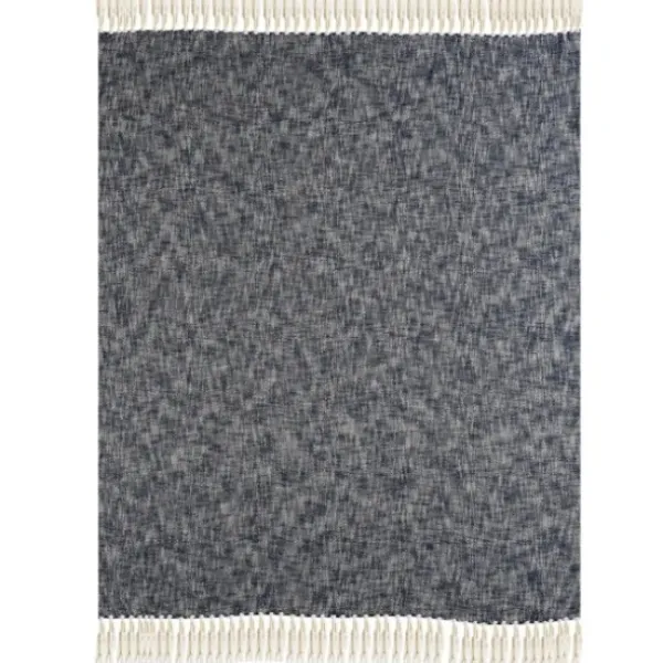Blankets & Throws-Kirkland's Home Navy Chambray Fringe Throw Blue/White