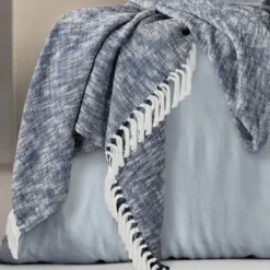 Blankets & Throws-Kirkland's Home Navy Chambray Fringe Throw Blue/White