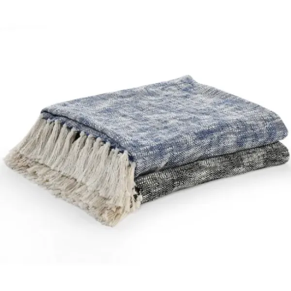 Blankets & Throws-Kirkland's Home Navy Chambray Fringe Throw Blue/White