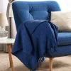 Blankets & Throws-Kirkland's Home Navy Checkered Weave Fringe Throw Blue