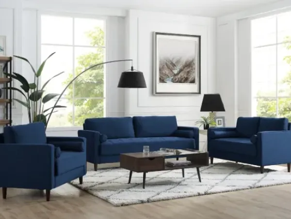 Sofas & Loveseats-Kirkland's Home Navy Chelsea Modern Loveseat Blue