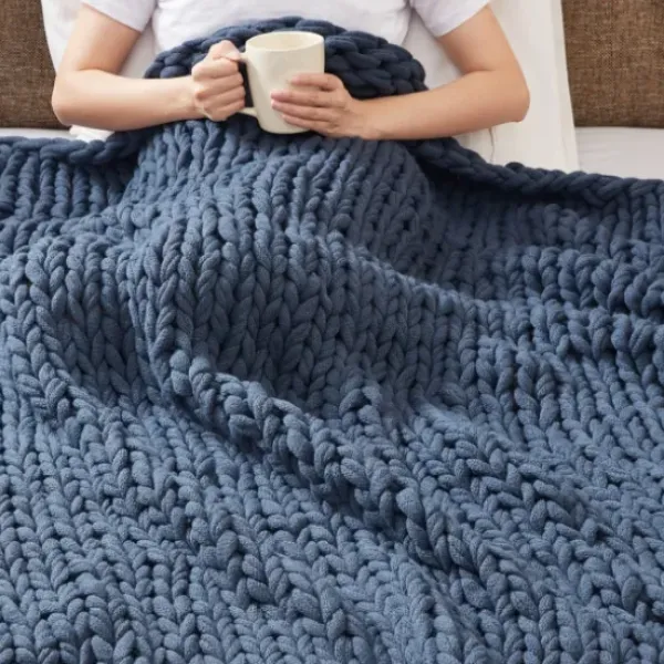 Blankets & Throws-Kirkland's Home Navy Chunky Double Knit Cozy Throw Blue