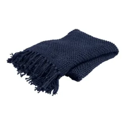 Blankets & Throws-Kirkland's Home Navy Cotton Tassel Throw Blue