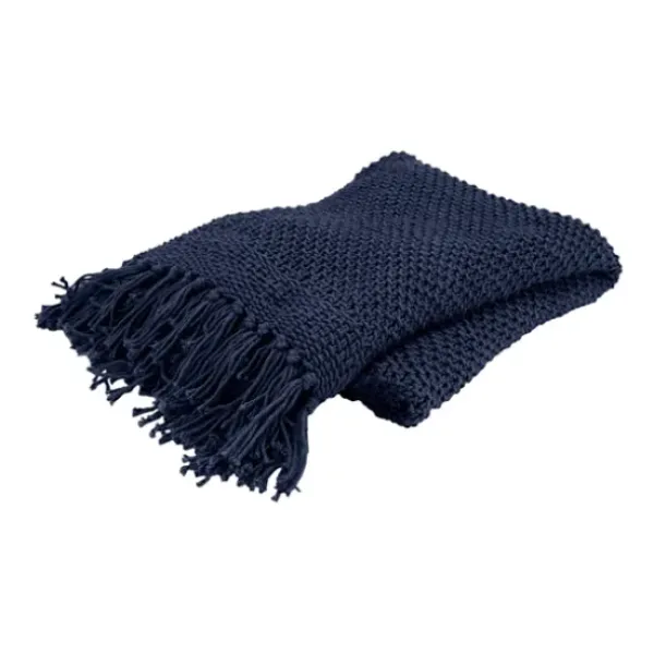 Blankets & Throws-Kirkland's Home Navy Cotton Tassel Throw Blue