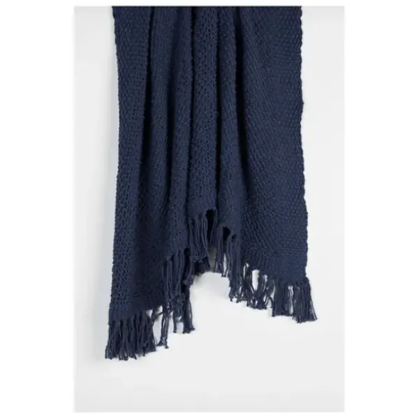 Blankets & Throws-Kirkland's Home Navy Cotton Tassel Throw Blue